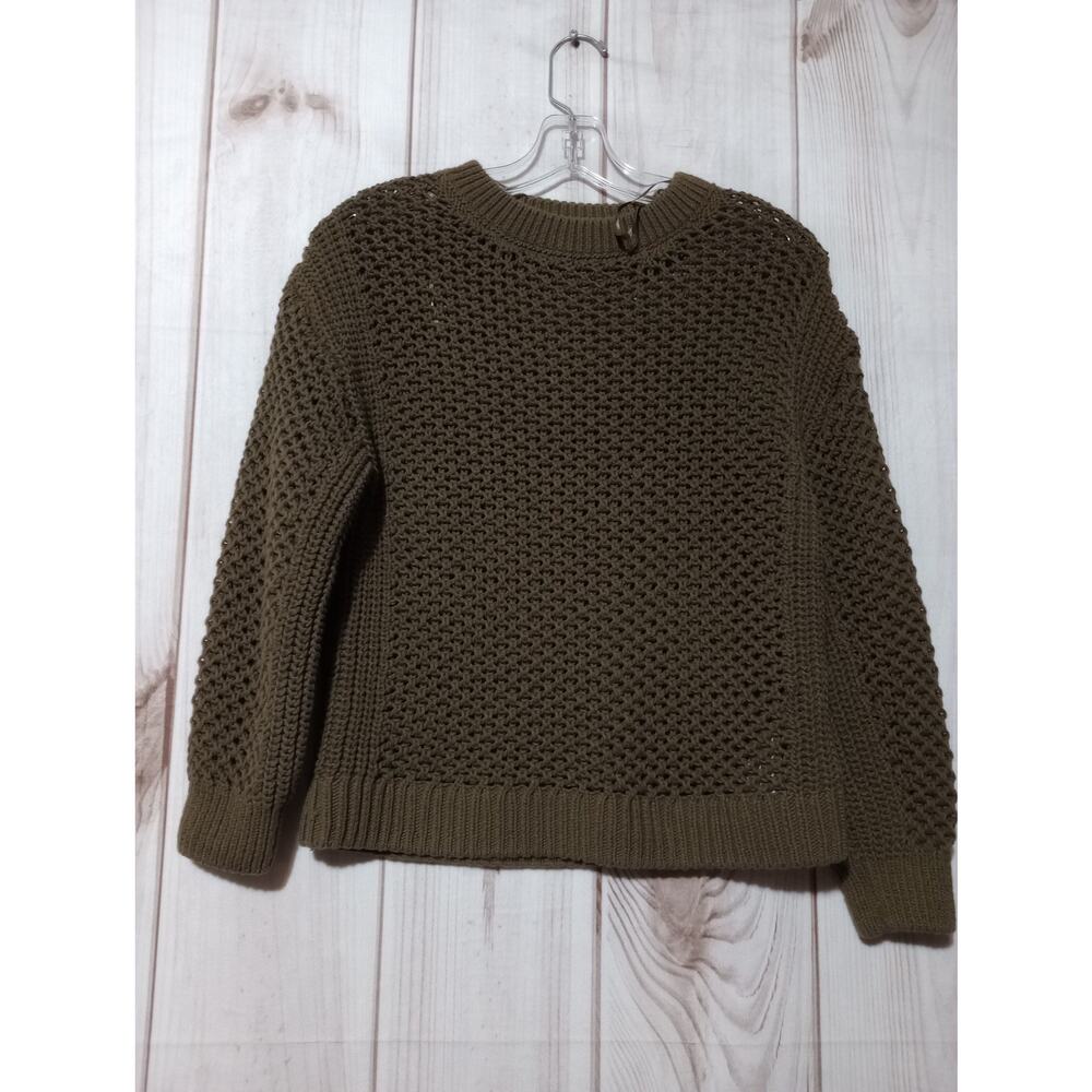 Rita Ora x Primark Women Olive Green Open Knit Mesh Sweater Crew Neck Small